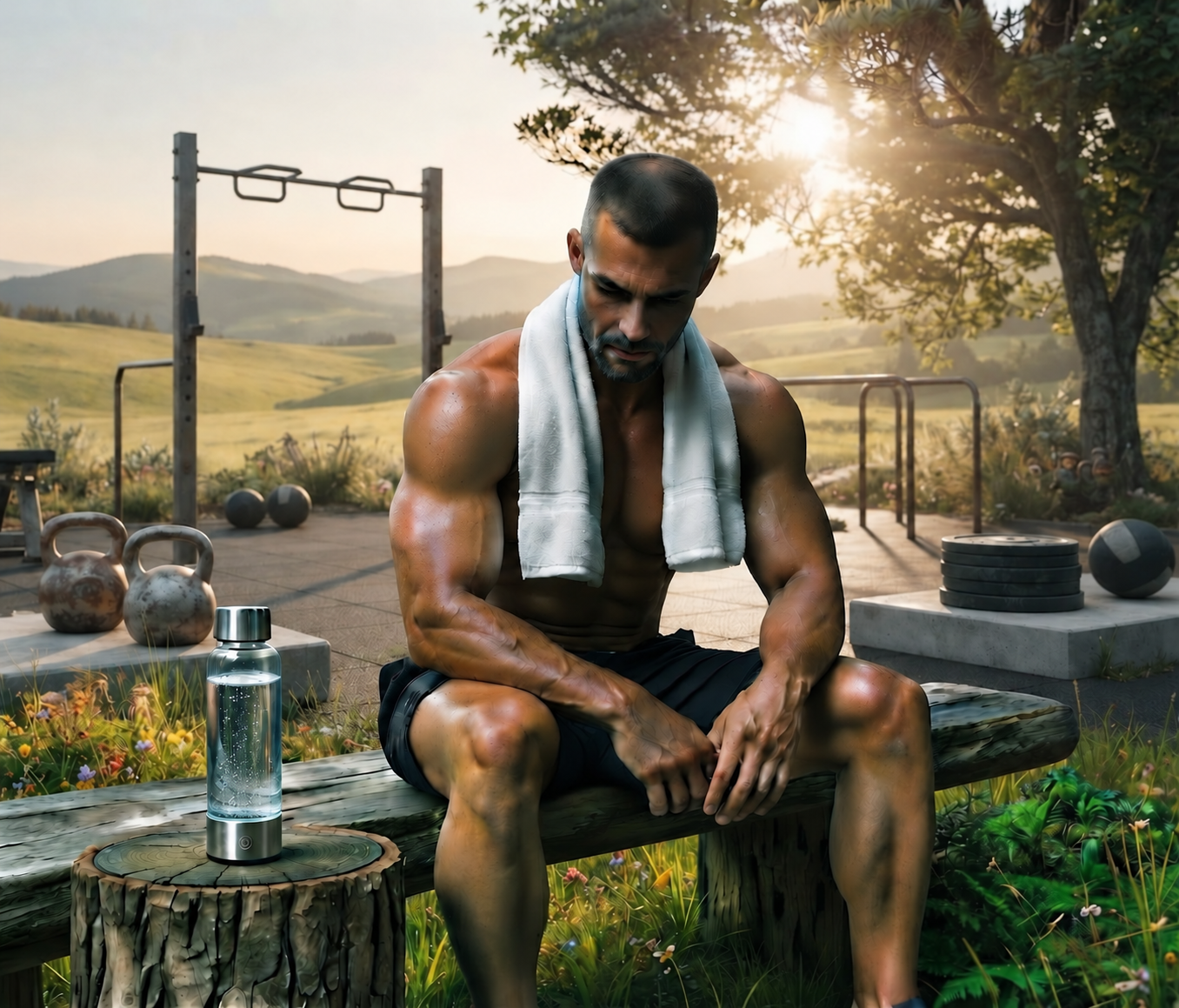 Musculação com a garrafa AQUORA H2